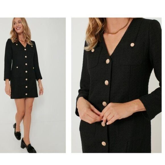 Pomander Place | NEW Black Tweed Keira Long Sleeve Mini Dress Size XL - Picture 2 of 12